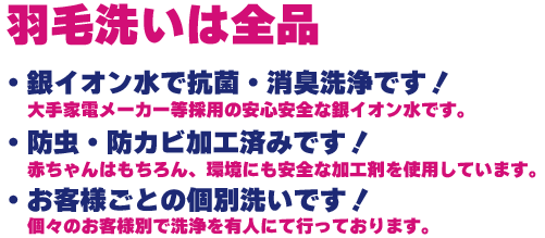 羽毛洗いは全品